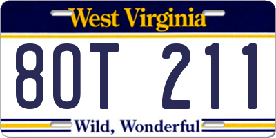 WV license plate 8OT211