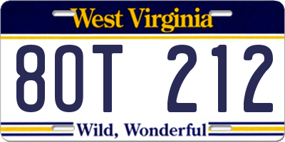 WV license plate 8OT212