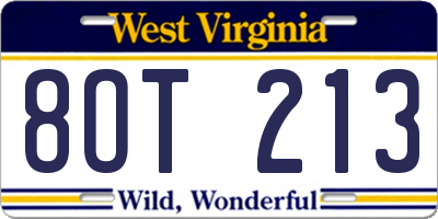 WV license plate 8OT213