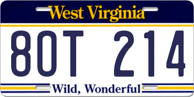 WV license plate 8OT214