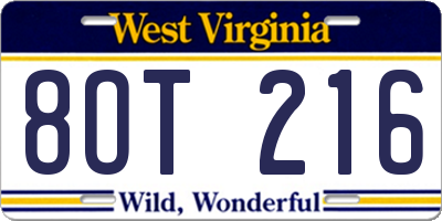 WV license plate 8OT216