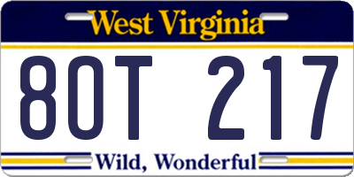 WV license plate 8OT217