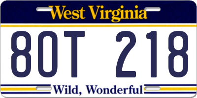 WV license plate 8OT218