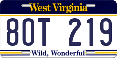 WV license plate 8OT219