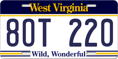 WV license plate 8OT220