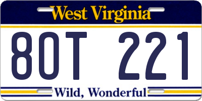WV license plate 8OT221