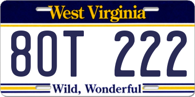 WV license plate 8OT222