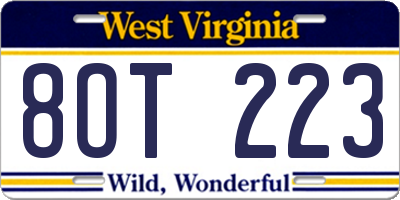 WV license plate 8OT223