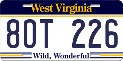 WV license plate 8OT226