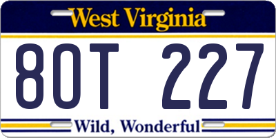WV license plate 8OT227