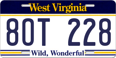 WV license plate 8OT228