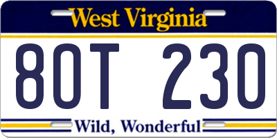 WV license plate 8OT230
