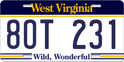 WV license plate 8OT231