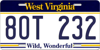 WV license plate 8OT232
