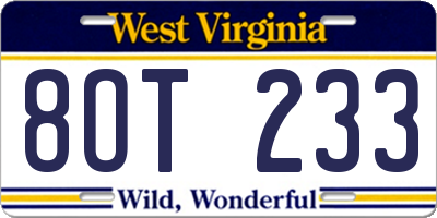 WV license plate 8OT233