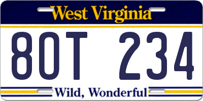 WV license plate 8OT234