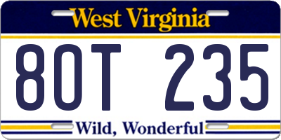 WV license plate 8OT235