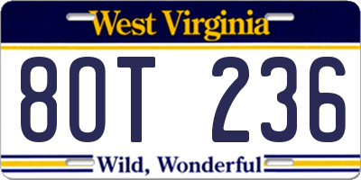 WV license plate 8OT236