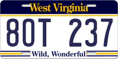 WV license plate 8OT237