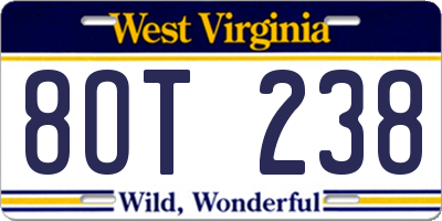 WV license plate 8OT238