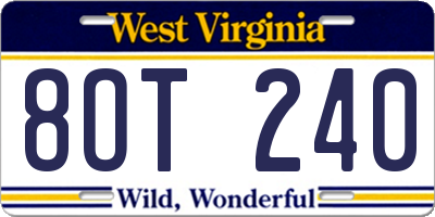 WV license plate 8OT240