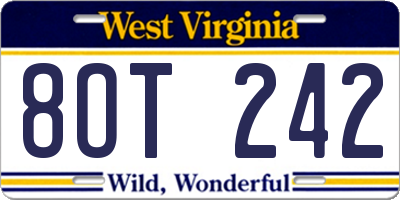 WV license plate 8OT242