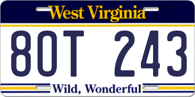 WV license plate 8OT243