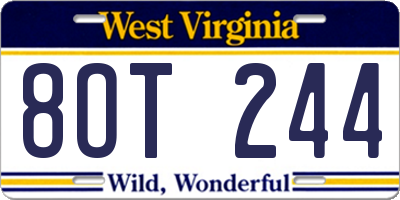 WV license plate 8OT244