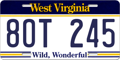 WV license plate 8OT245