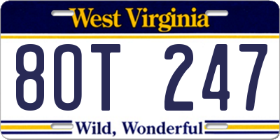 WV license plate 8OT247