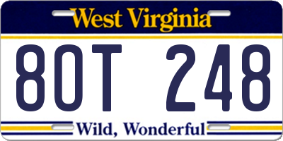 WV license plate 8OT248