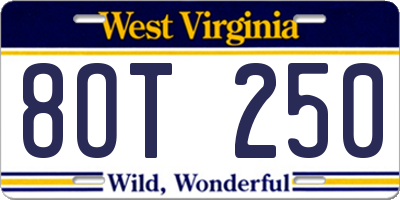 WV license plate 8OT250