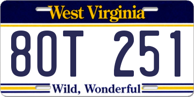 WV license plate 8OT251