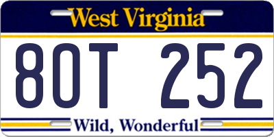 WV license plate 8OT252