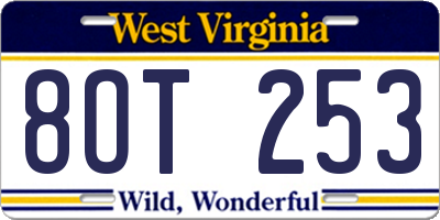 WV license plate 8OT253