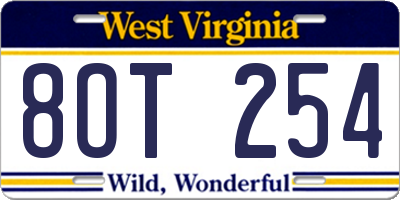 WV license plate 8OT254
