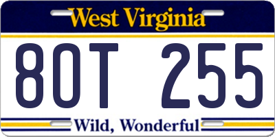 WV license plate 8OT255