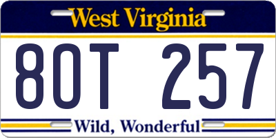WV license plate 8OT257