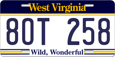 WV license plate 8OT258