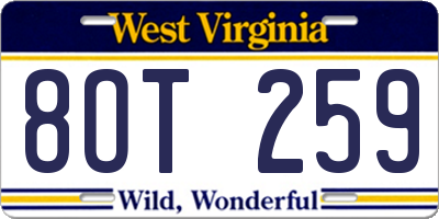WV license plate 8OT259