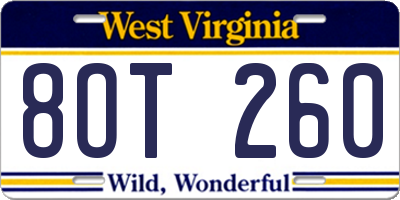 WV license plate 8OT260