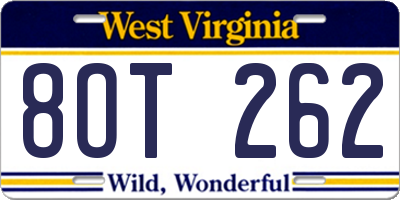 WV license plate 8OT262
