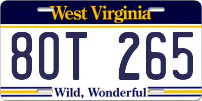WV license plate 8OT265