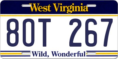 WV license plate 8OT267