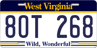 WV license plate 8OT268