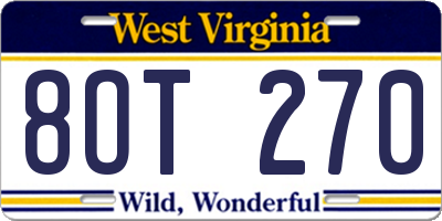 WV license plate 8OT270