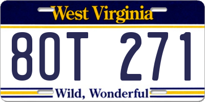 WV license plate 8OT271
