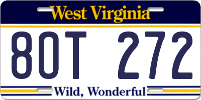 WV license plate 8OT272