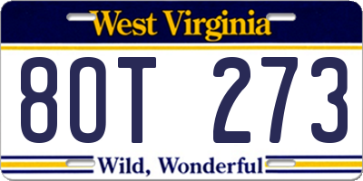 WV license plate 8OT273