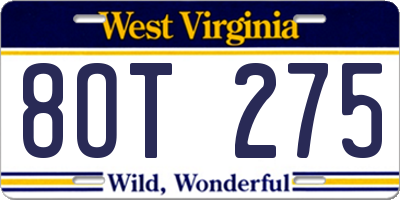 WV license plate 8OT275